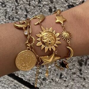 Zara adjustable Gold Sun and Moon Charm Bracelet